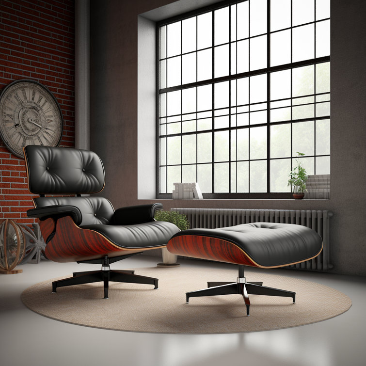 Leather Swivel Accent Chair with Ottoman